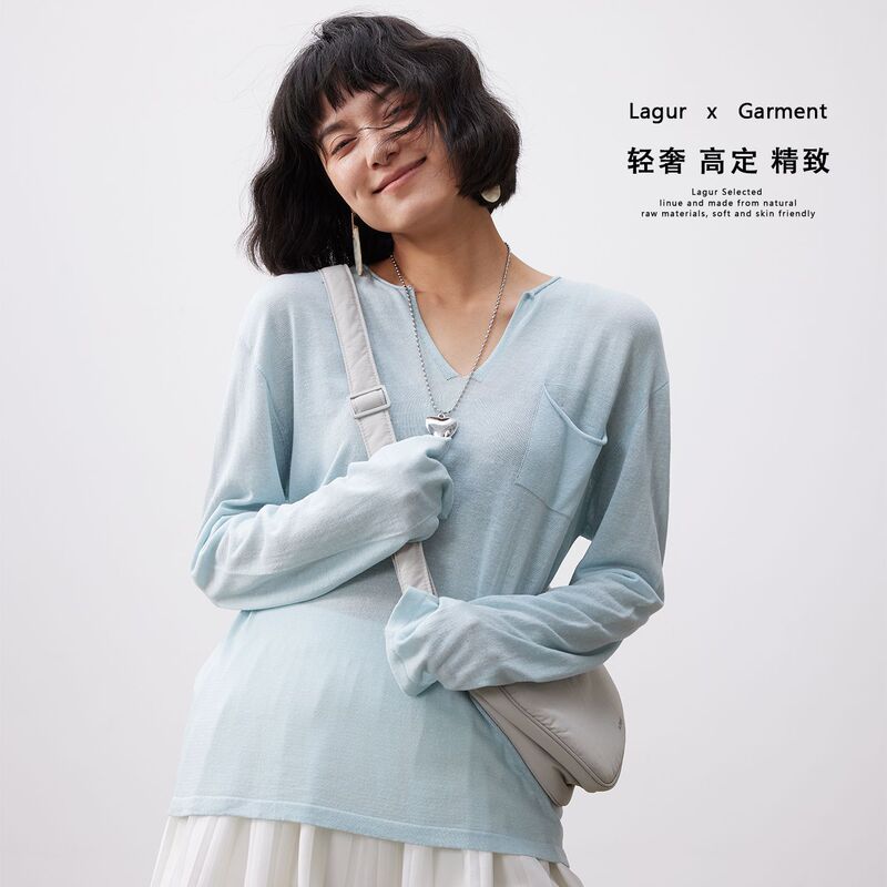 "Fresh and Healing" Summer Lightweight Tencel Linen Sunscreen Blouse Women's Long Sleeve V-Neck Summer Thin T-Shirt Top