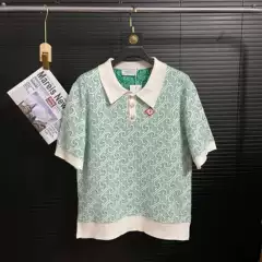European and American Autumn and Winter New Cross-border ca Casa Polo Neck Knitted Short-sleeved T-shirt Jacquard Interwoven Pattern Men's and Women's Same Style