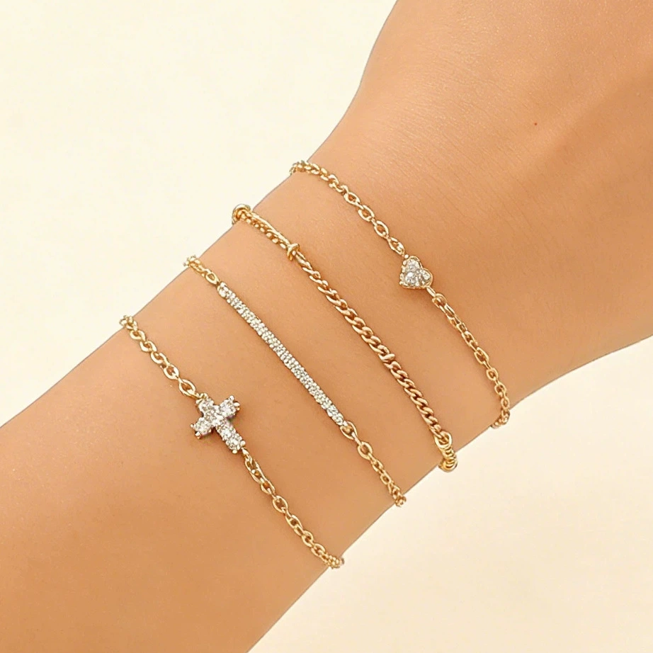 Metal Bracelet Set, 4-Piece Multi-Style (hip-hop, punk, European) – mixed finishes