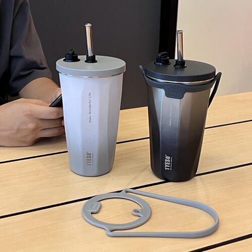 Tyeso New Insulated Cup with Gradient Color and Straw, Suitable for Both Men and Women, High-Aesthetic Simple Design, Tyeso Ice-Busting Cold Coffee Cup