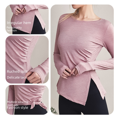 Women's Stretch Slimming Exercise Top Quick-Drying Breathable Running Long-Sleeve Yoga Clothes for Plus Size 220 lbs