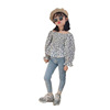 T-shirt, autumn long-sleeve, flowered, open shoulders, for 3-8 years old