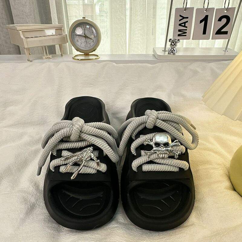 Trendy Cool Skull~Platform Thick-Soled Fashion Lace-Up Women's Summer Outdoor Wear 2026 New Original Height-Increasing Slip-On Sandals
