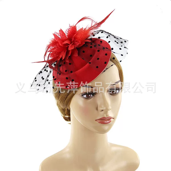 European and American Korean Style Felt Hat Feather Flower Topper Hat Stage Performance Mesh Headwear Stewardess Hat Small Topper Hat Headwear