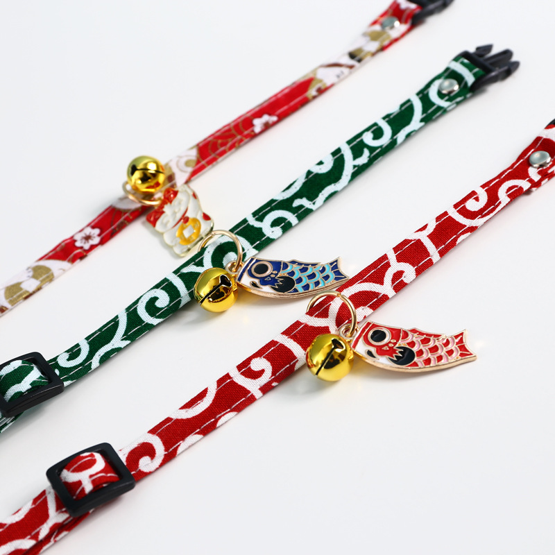 Colgante de campana de koi ajustable, collar de gato de la suerte, collar japonés, pedido, accesorios de comercio exterior, suministros para mascotas, perro, pato