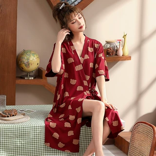 夏季卡通印花睡衣韩版时尚开衫短袖女夏天大码休闲家居睡裙汗蒸服