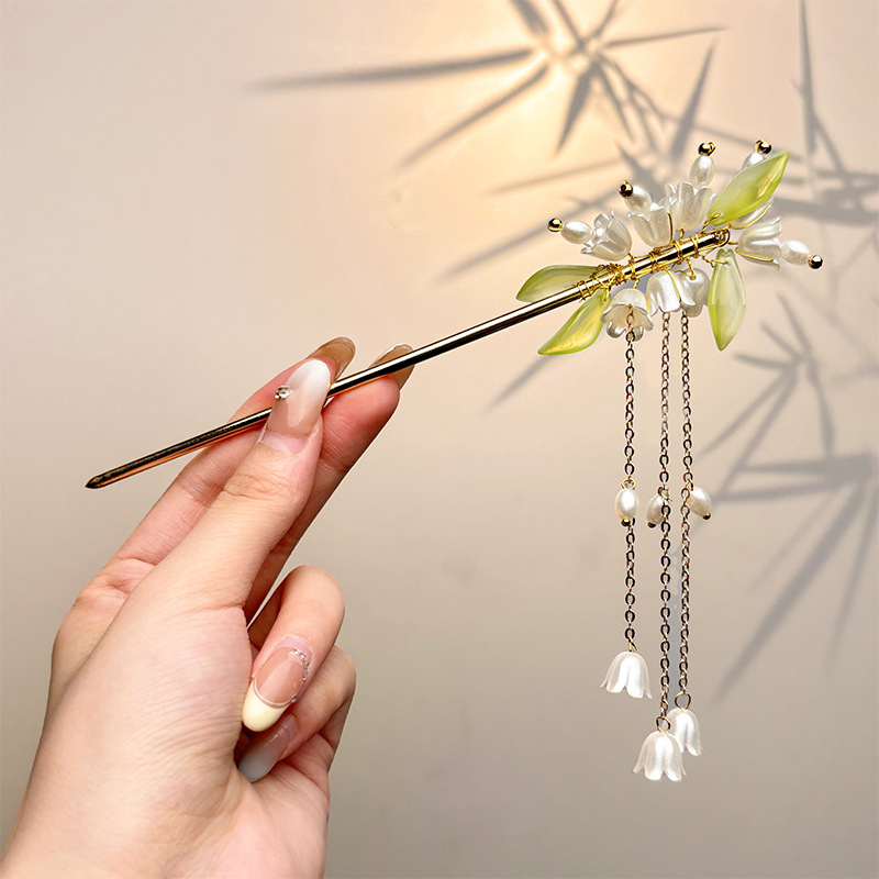 Retro simple nicho de alta estética oriental diseño de cabello de flores de frascos de estilo antiguo cabello