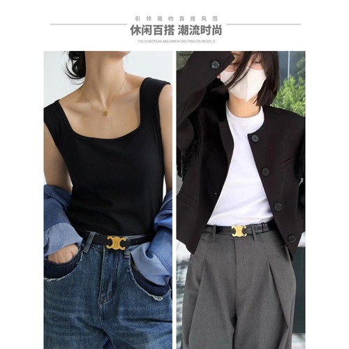 Victory Arch Women's Genuine Leather Versatile Fashion Trendy High-End Belt Decorative Pants and Jeans Belt Black