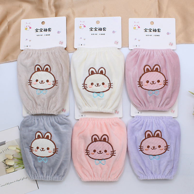 New Children's Cartoon Embroidered Cute Cat Sleeve Warmers for Autumn and Winter, Super Cute Velvet Sleeve Warmers Wholesale