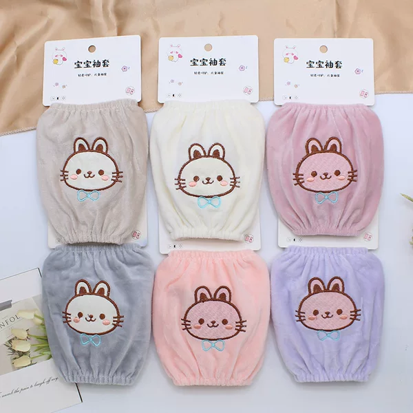 New Children's Cartoon Embroidered Cute Cat Sleeve Warmers for Autumn and Winter, Super Cute Velvet Sleeve Warmers Wholesale