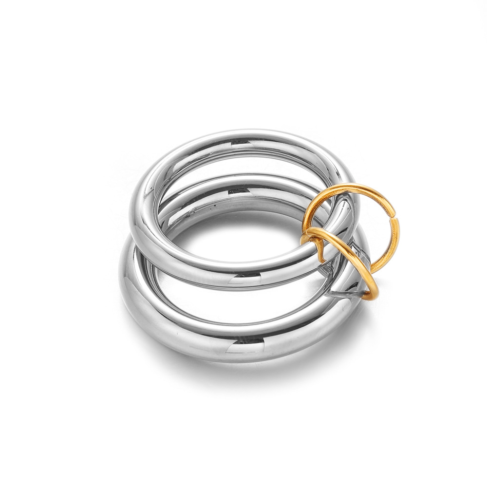 Tena anillo de capa múltiple de dos colores de acero inoxidable europeo y americano, tendencia de moda femenina, modelos calientes, joyas no decoloradas al por mayor