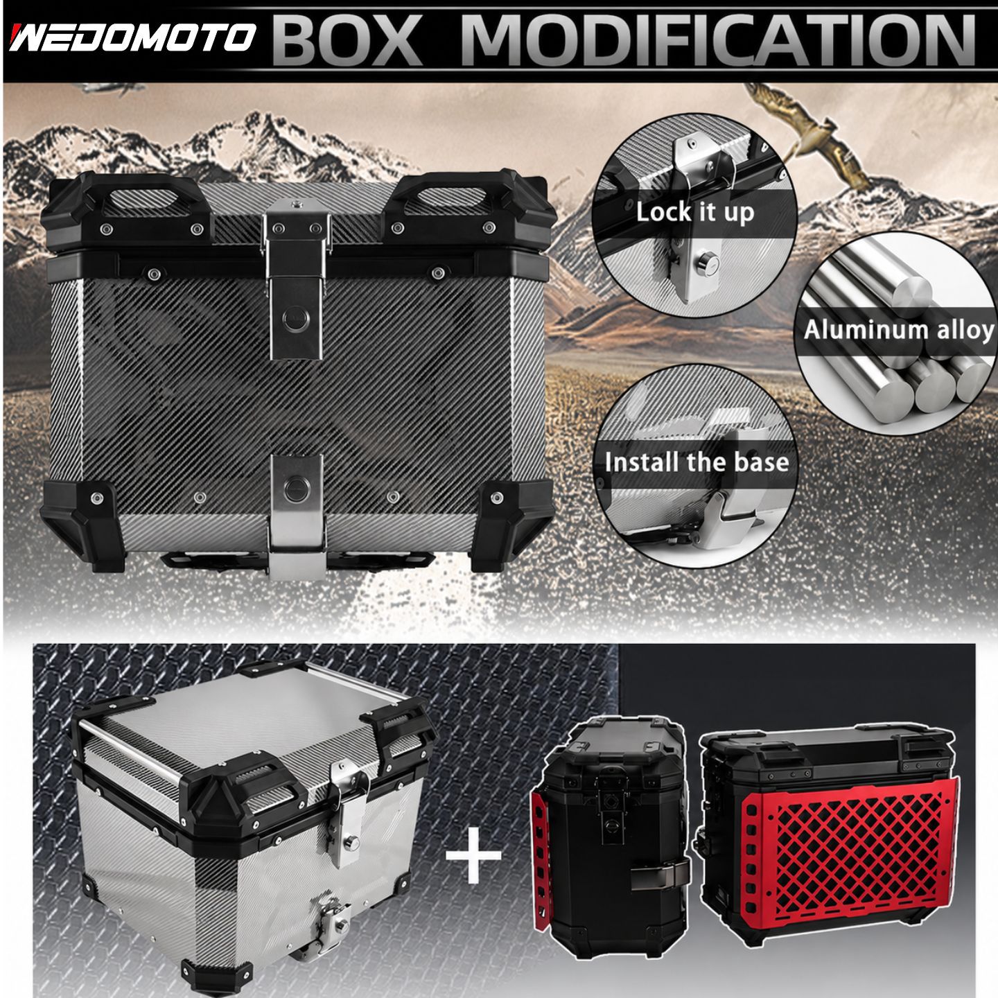 45L Motorcycle High-Strength Abs Quick-Release Waterproof and Anti-Collision Storage Box, Universal Large-Capacity Storage Tail Box for Electric Vehicles