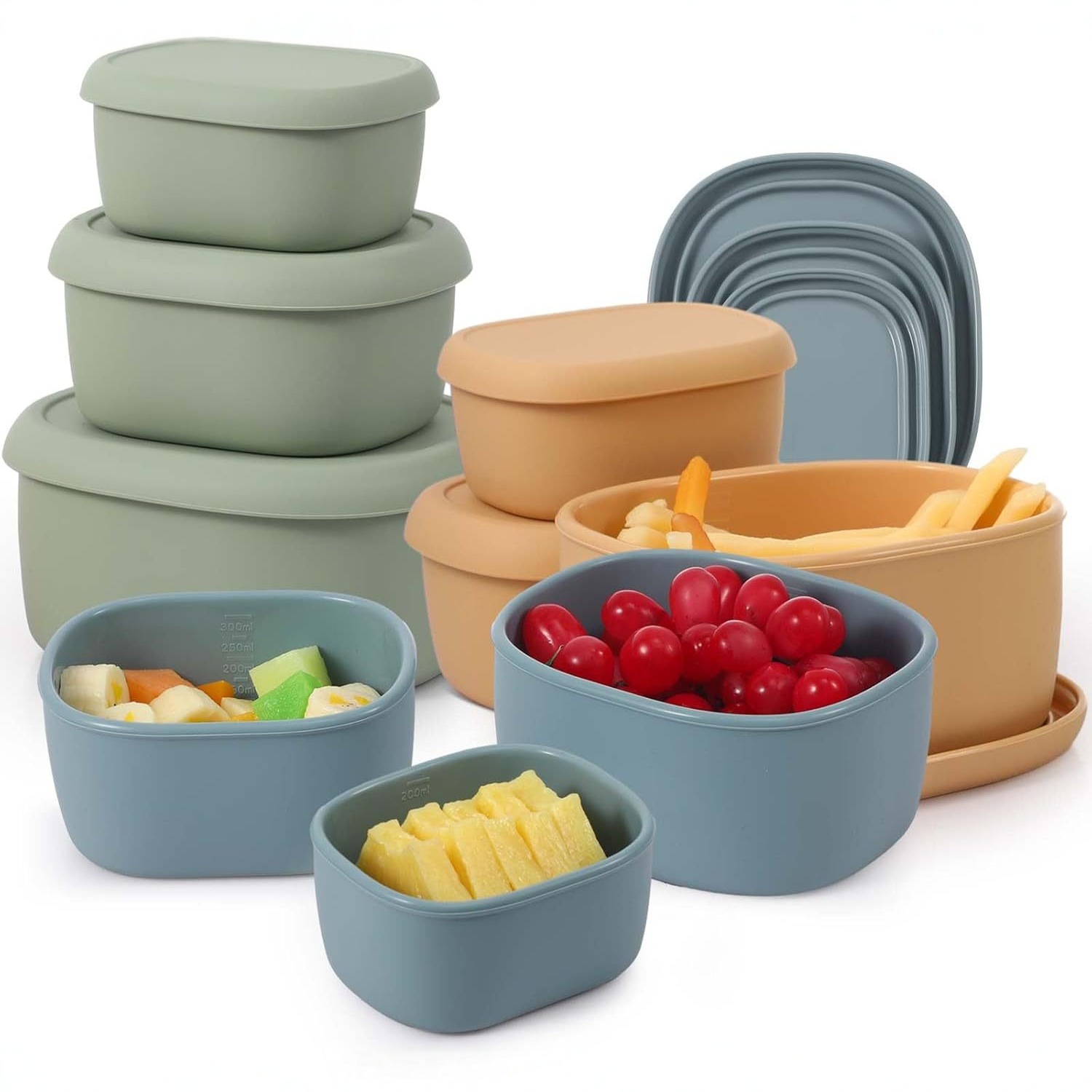 Pure Silicone Lunch Box 3-Piece Set, Stackable Storage, Microwave Heating, Work Comes with Lunch Box, Baby Food Bowl