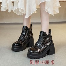 凉靴女粗跟厚底10厘米增高真皮女短靴英伦风镂空休闲爆款潮靴子
