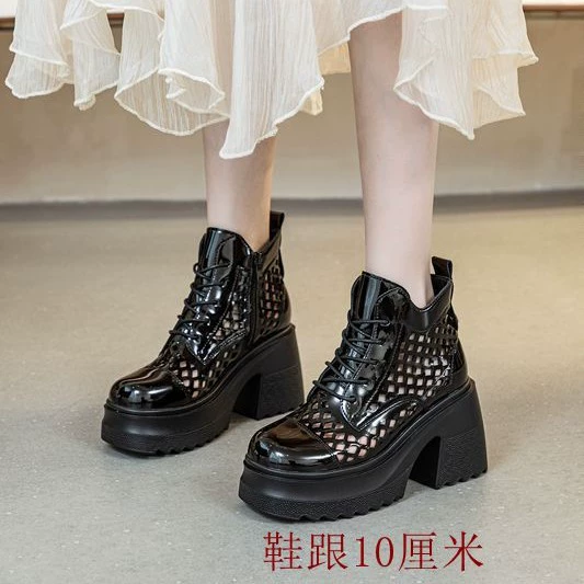 Босоножки женские на толстом каблуке толстое дно 10 см увеличенные кожаные женские ботильоны в британском стиле полые повседневные взрывные модные сапоги