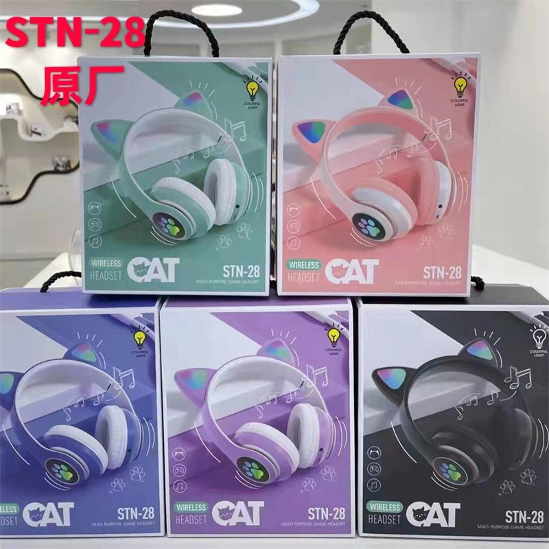Nuevo modelo privado lindo emisor de luz gato orejas STN-28 auricular inalámbrico Bluetooth juego de dibujos animados