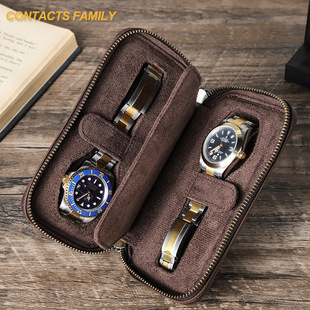 Vintage Crazy Horse Leather Pocket Watch Storage Box Travel Portable Handmade Two-piece Leather Jewelry Watch Box