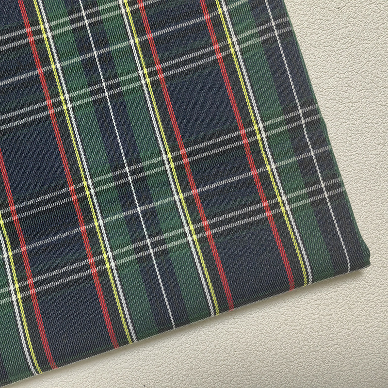 现货涤棉色织格子面料TC高品质校服套装百褶裙长裤西装马甲格子布