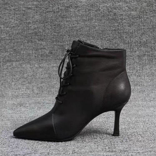 2025 Autumn New Pointed Toe Slip-On Mid-Cheel Boots Factory Wholesale European and American Fashion High Heel Short Boots Elegant Fashion Boots