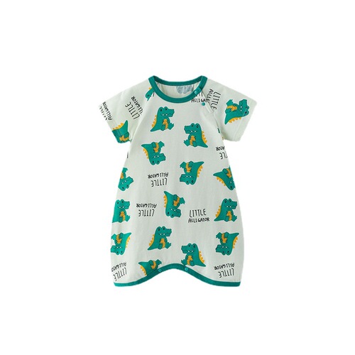 WUAWUA one-piece sleepwear for children, Category A, summer thin pure cotton air conditioning suit for infants and toddlers, boneless home short-sleeved sleepwear