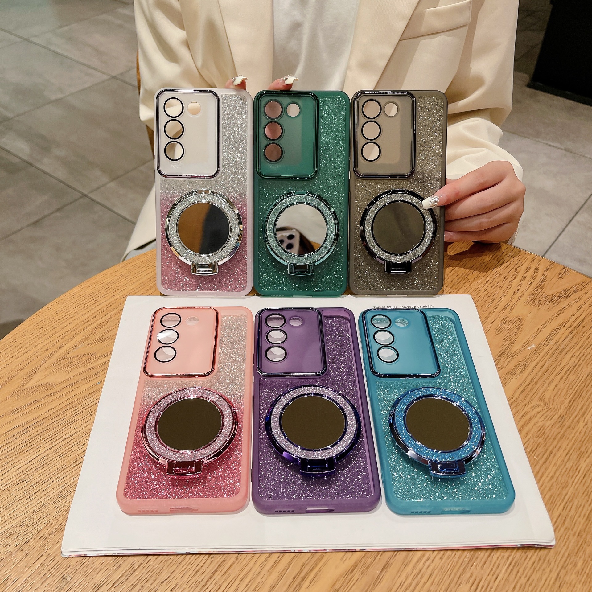 Suitable for vivoV30E phone case new glitter charm eye mirror Y200 PRO bracket Y28 cross-border protective case