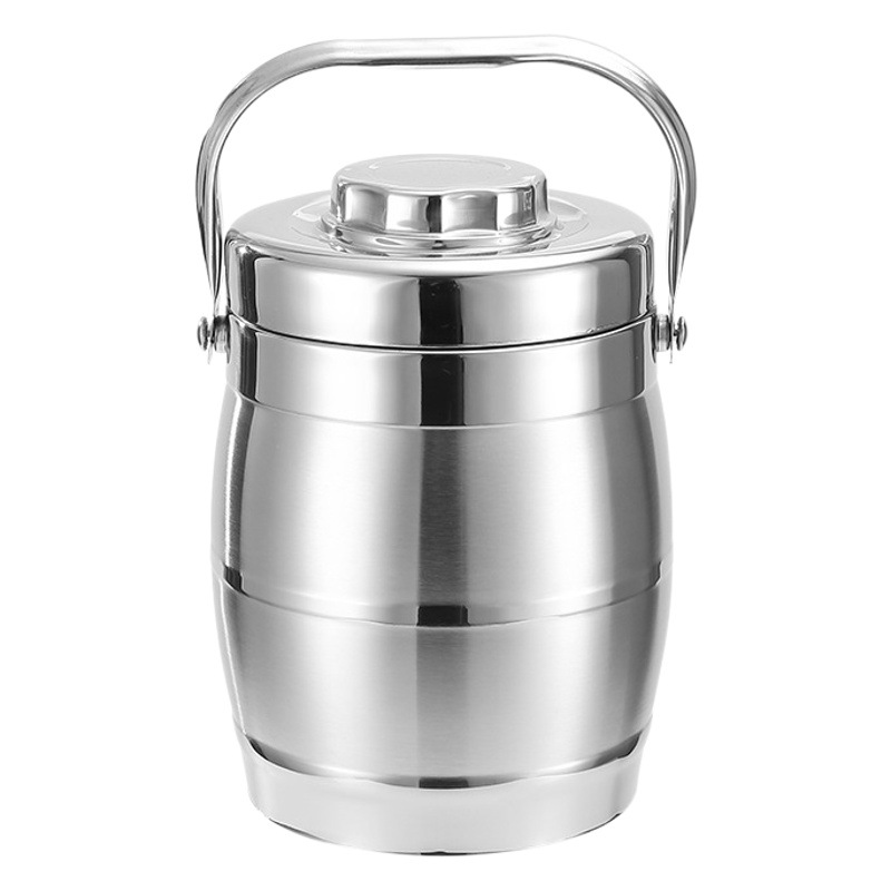 Straight Drum-type Pot with Bowl Lid Stainless Steel Vacuum Insulated Lunch Box Large Capacity Portable Student Multi-layer Bento Box