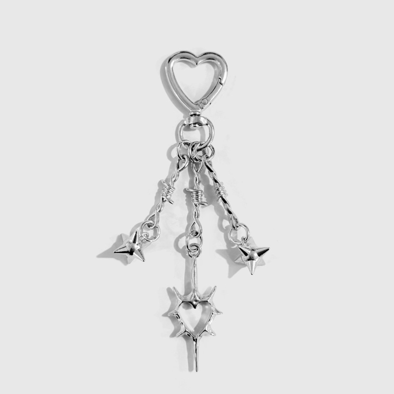 Y2K Personalized Trendy Punk Silver Figure-Eight Thorn Rivet Meteor Hammer Hollow Heart DIY Keychain Bag Pendant