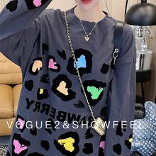 大码女装2-300斤胖mm印花字母涂鸦复古春款长袖T恤韩版女装欧货潮