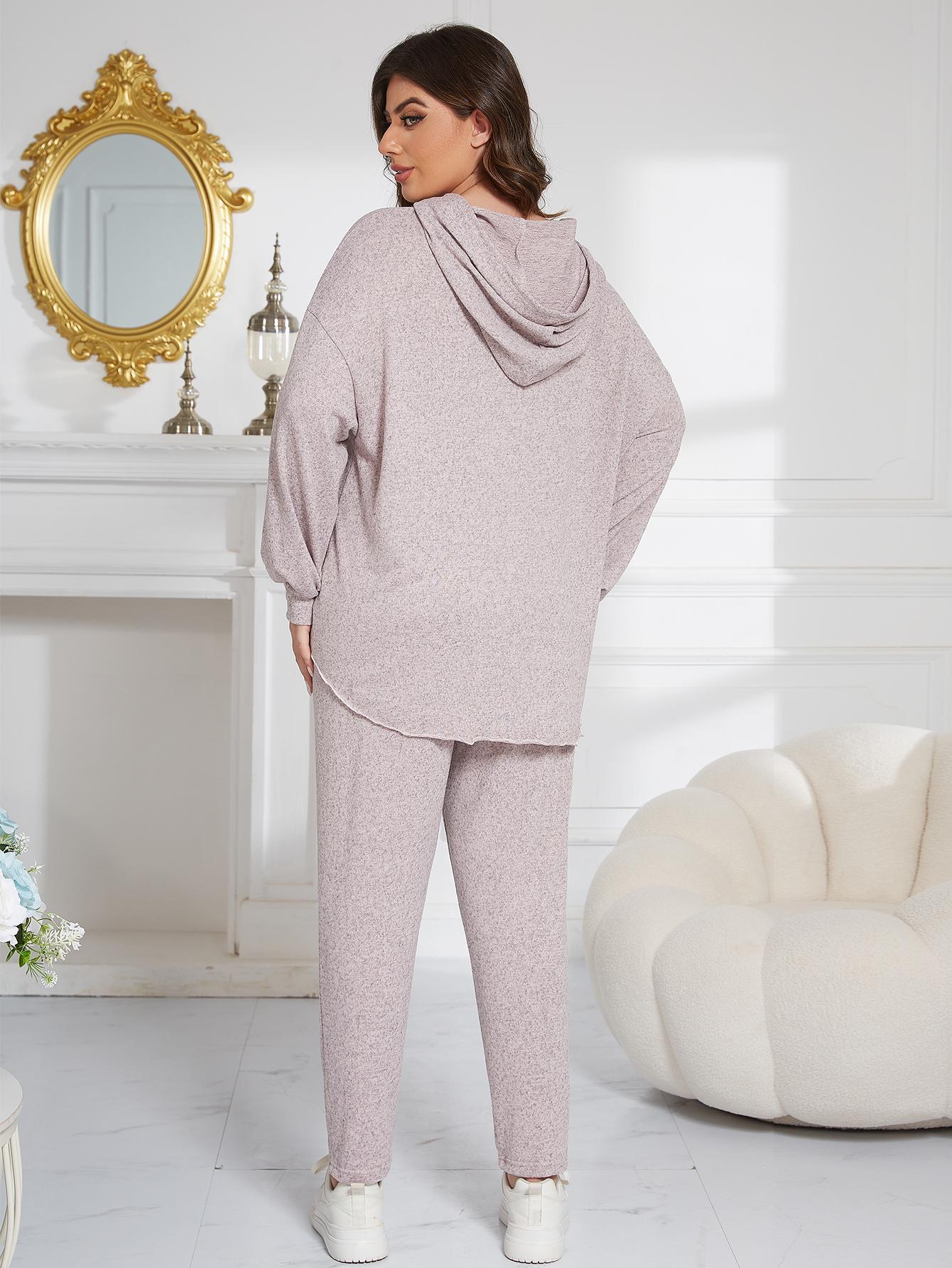 Neues großes Heimkleidungsset für Herbst und Winter, langärmeliger, molliger, übergroßer Pyjama mit Kapuze für Damen_voghion.com