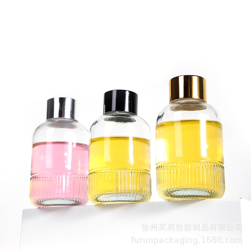 新款圆形竖纹香薰瓶玻璃扩香瓶家居酒店民宿装饰香氛扩散瓶