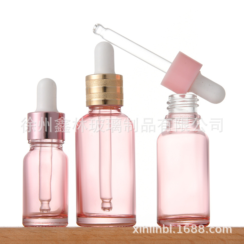 10ml玻璃精油瓶 30ml滴管瓶 50ml桃红色化妆品瓶精华液香水分装瓶