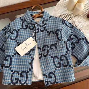 Children's Long-Sleeved Shirts 2025 Spring Style Boys' Old Flower Trendy Brand Shirts Baby Full-Print Plaid Outwears Kidsren's Tops