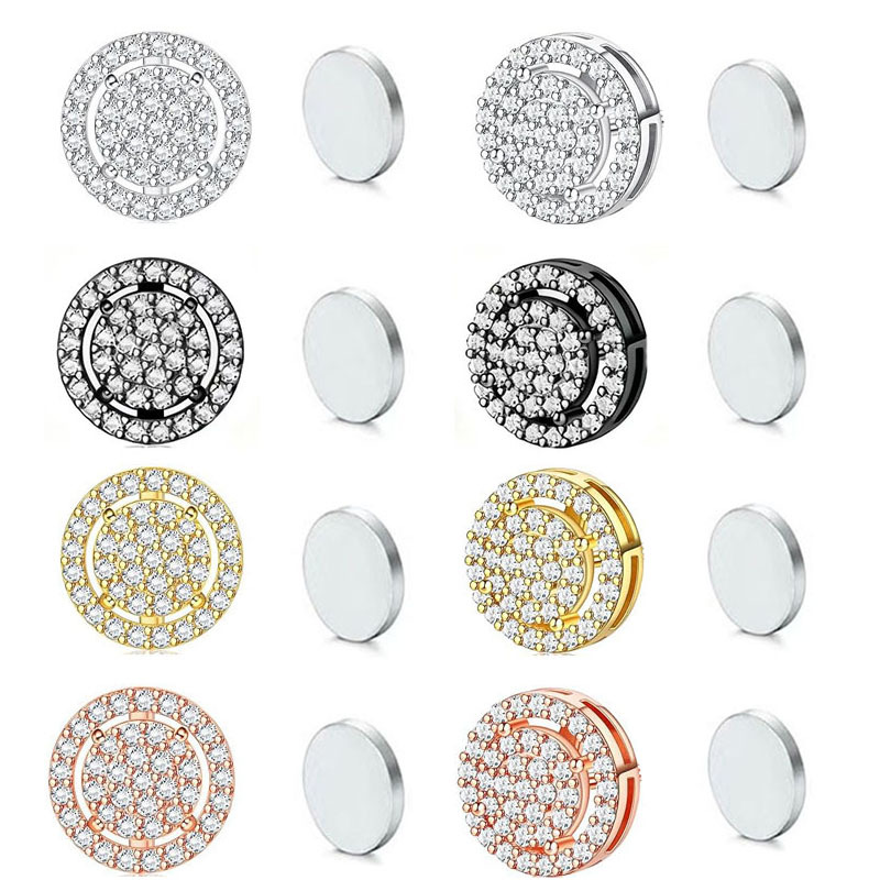 经典满镶锆镂空耳夹无耳洞吸铁男女士双层圆圈耳饰亚马逊爆款耳钉