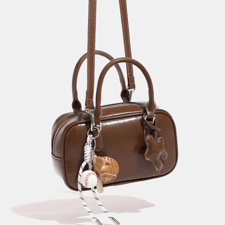 Maillard Beta Toast Small Bowling Bag For Women - Autumn/Winter Niche Boston Handbag, Shoulder & Crossbody Bag - Thumbnail 4