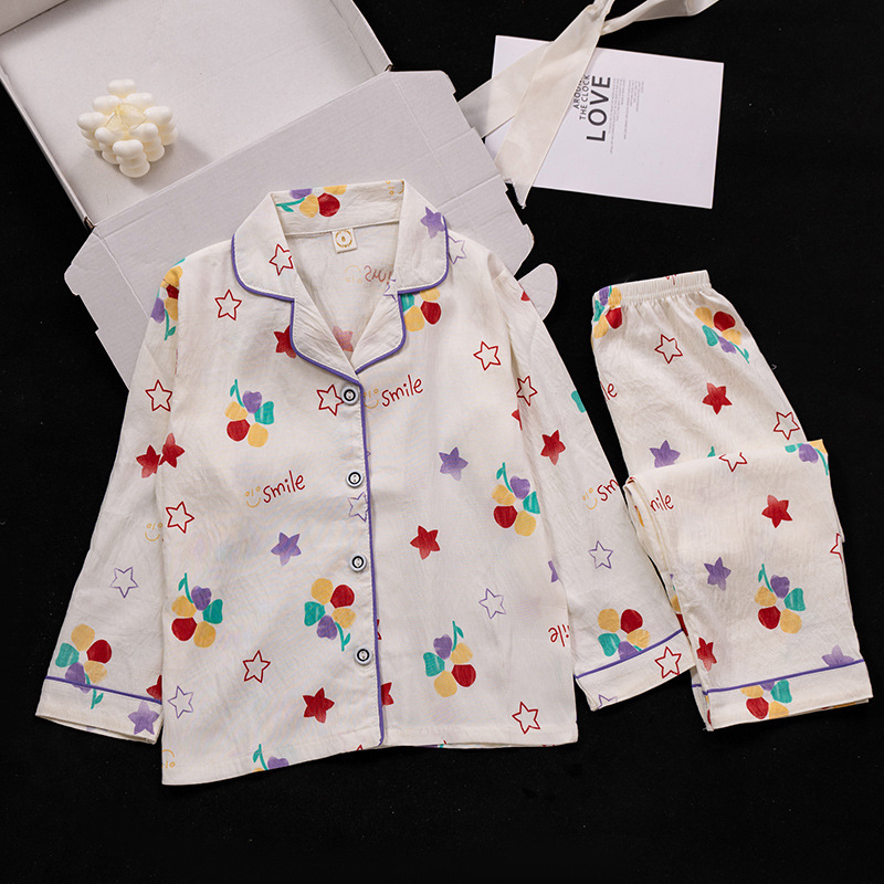 2025新款女童睡衣夏季薄款云朵棉卡通长袖可爱中大童家居服套装|undefined