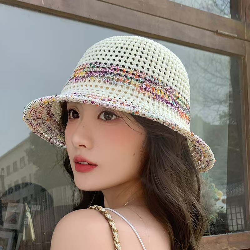 Colorful imitation papyrus weaving new straw hat for women summer…