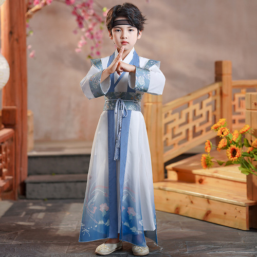 Boys Chinese Hanfu Warrior Swordsman Cosplay Robe tang suit children China ancient folk costumes prince stage performance outfits kimono dress for Baby