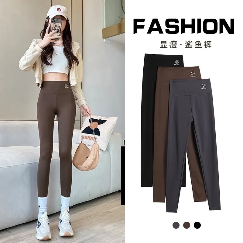 Spring and Autumn Shark Pants Matte Stretch High Waist Leggings Women's Outerwear Tight Thin Tummy Control Butt Lifting Barbie Yoga Pants