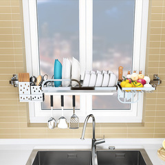 No-punch window storage rack 304 stainless steel dishes, chopsticks, drain rack, knife holder, wall-mounted storage rack