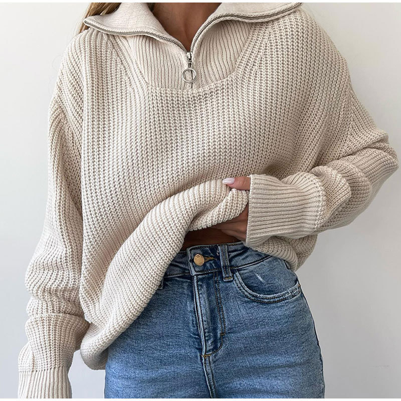 032 Zipper Sweater Pullover Knitted Loose Casual Women's Autumn and Winter Women's European and American Knitted Sweater for Women 032 Zipper Sweater Pullover Knitted Loose Casual Women's Autumn and Winter Women's European and American Knitted Sweater for Women