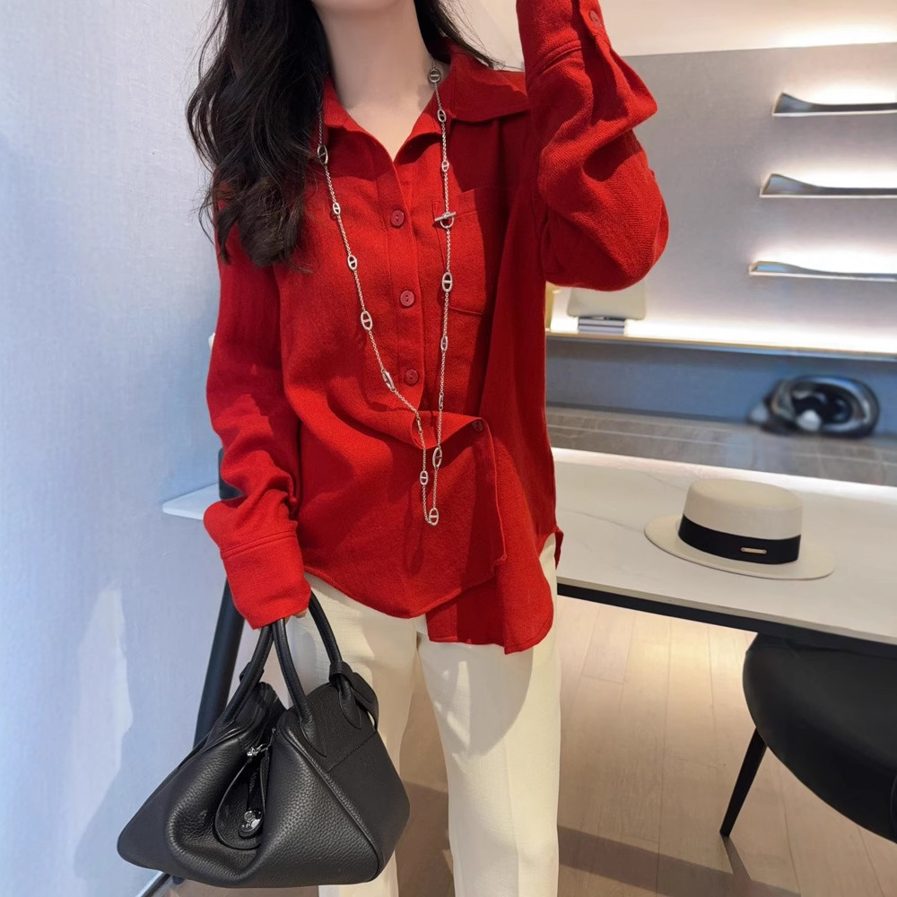 White lifting color herringbone merino wool diagonal buckle lapel shirt a generation of hair