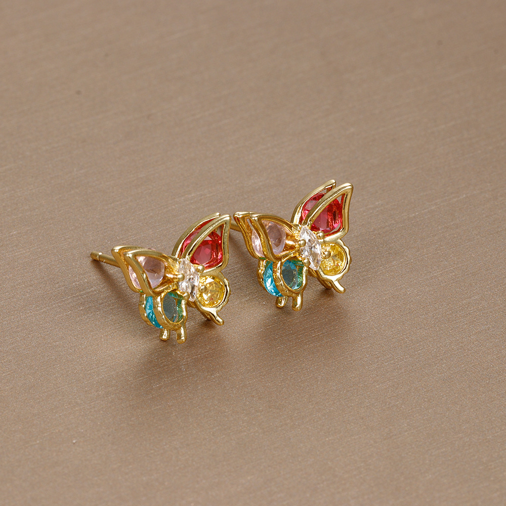 1 Pair Simple Style Geometric Butterfly Plating Inlay Copper Zircon Ear Studs display picture 2