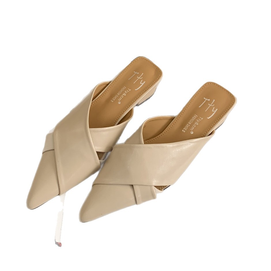 2026 verano nuevo retro tacones bajos puntiagudos zapatos de mujer zapatos de media zapatilla