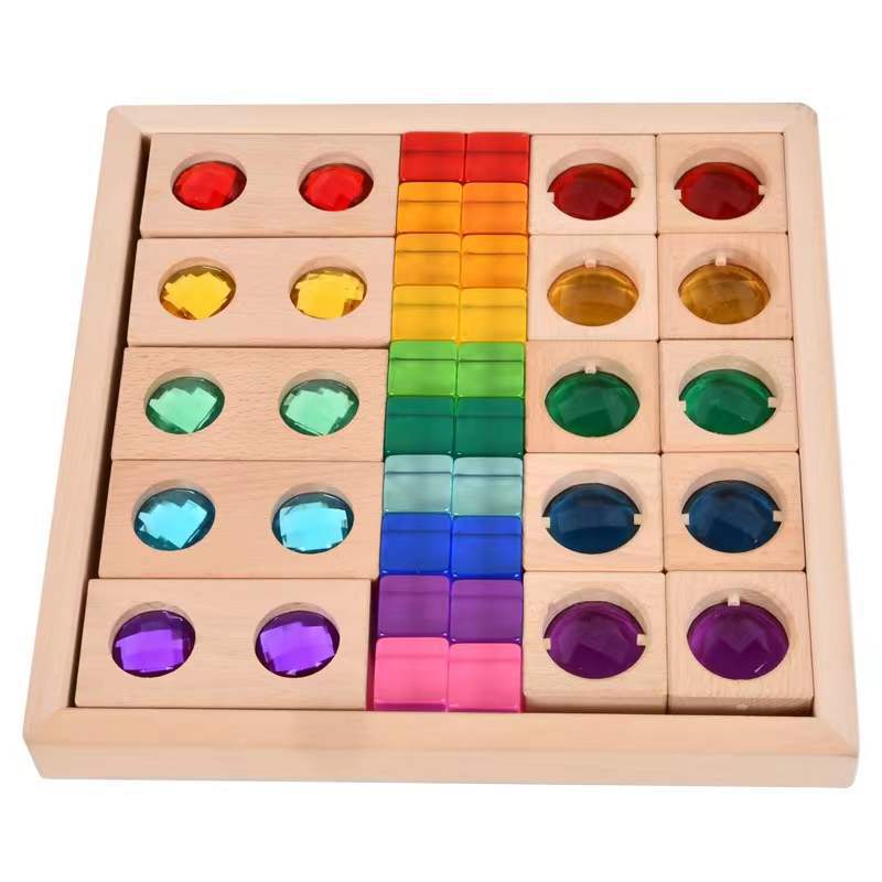 Bloques de construcción de arco iris cuadrados de acrílico, juguetes educativos de jardín de infantes, piedras preciosas de alta transmisión de luz, bloques de construcción de luces y sombras transfronterizos