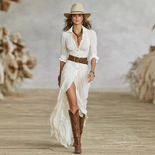 2025欧美跨境亚马逊独立站SHEIN优雅休闲波西米亚春秋长袖连衣裙