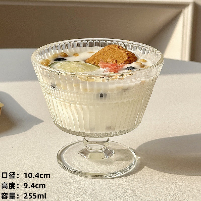 Retro en relieve sol de vidrio bol inswind helado casero helado helado bol yogur avena desayuno bol postre