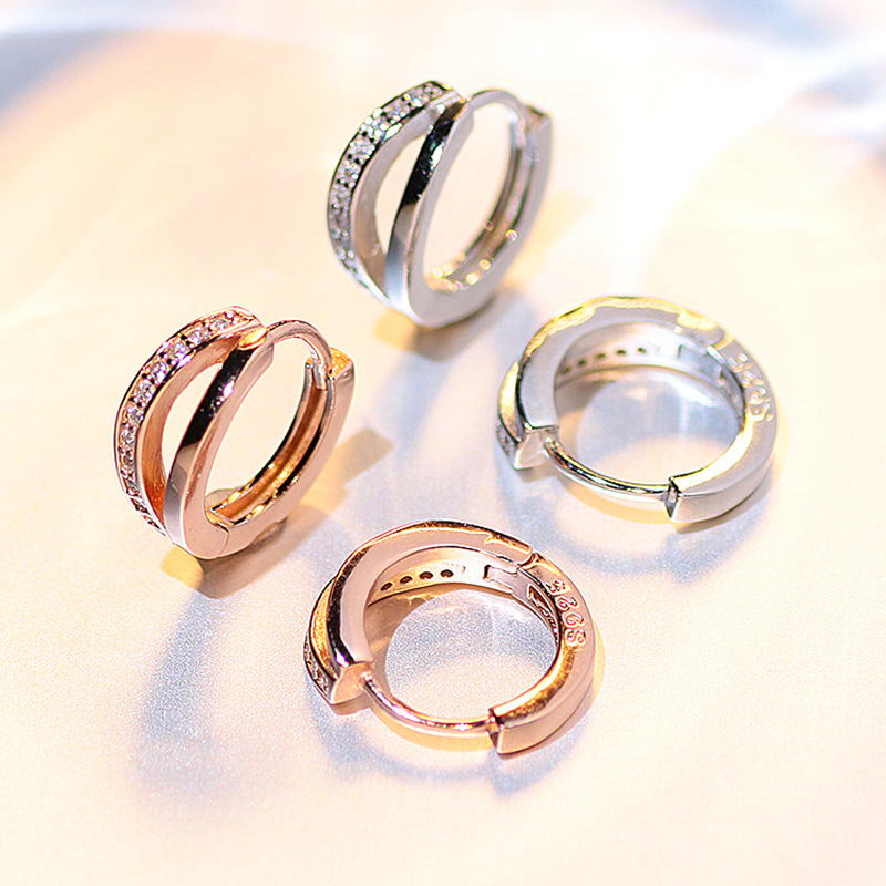 New Trendy Gold Earrings for Women, Zircon Hoop Earrings, Simple Ear Cuffs, No Need to Remove, Niche Design, Rose Gold Stud Earrings