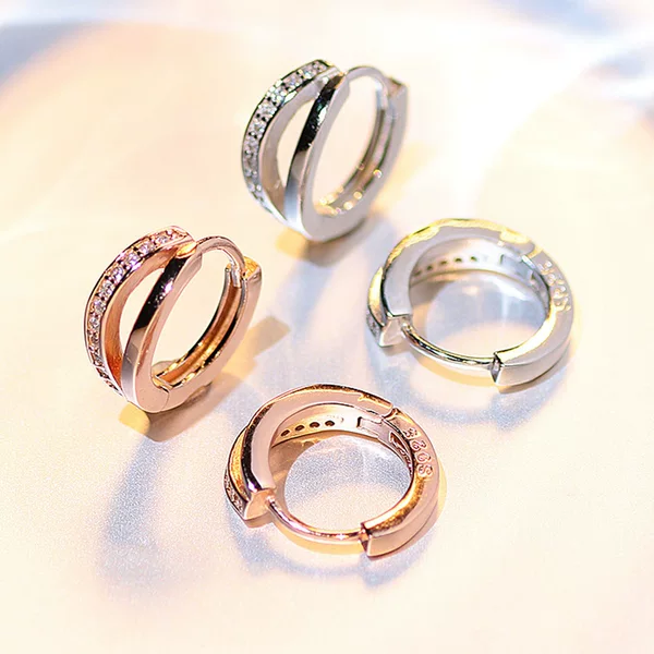 New Trendy Gold Earrings for Women, Zircon Hoop Earrings, Simple Ear Cuffs, No Need to Remove, Niche Design, Rose Gold Stud Earrings