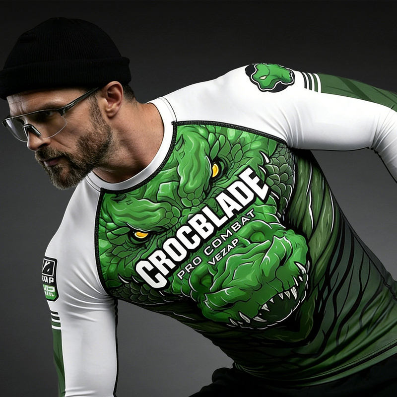 Vszap Wolf Head Crocodile Green Genuine Printed Long-Sleeved T-Shirt Men's Quick-Drying Fitness Training Tight-Fitting Top Sportswear