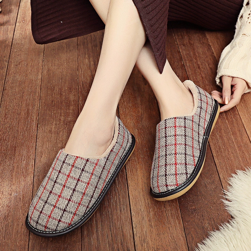 Хлопковые тапочки на каблуке, зимние домашние тапочки для женщин и пар, нескользящие, теплые тканевые тапочки на каблуке, в ретро-стиле для мужчин.